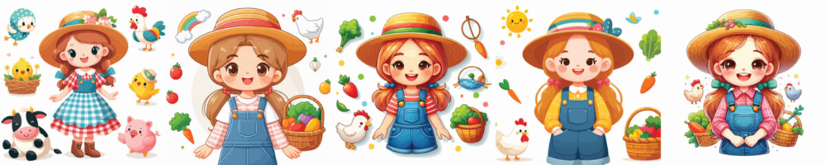 Fototapeta premium vector image girl wearing a farm costume on a white background
