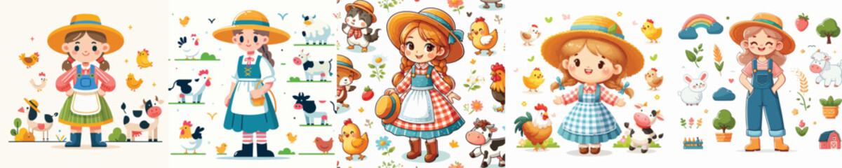 vector image girl wearing a farm costume on a white background