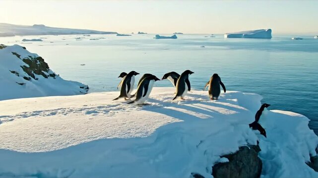 Penguin Social Dynamics in Antarctic Wilderness: Capturing the intricate interactions and communal life of a penguin colony against the backdrop of pristine polar ice and ocean.