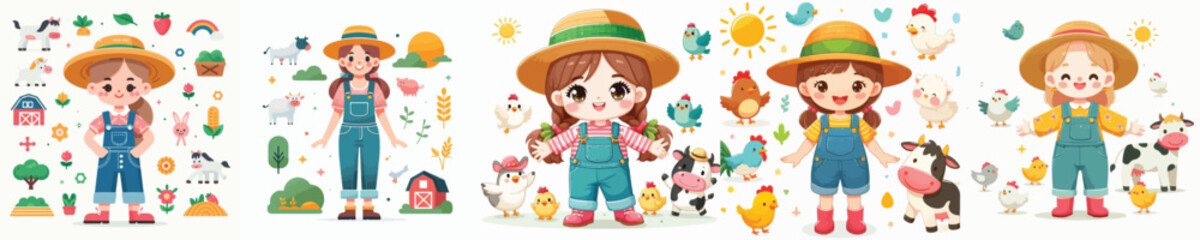 vector image girl wearing a farm costume on a white background