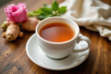 Soothing Ginger Tea Cup: Natural Remedy for Stomach Discomfort and Wellness, High-Resolution Lifestyle Image with Copy Space