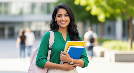Happy Indian Student Smiling with Books on Campus