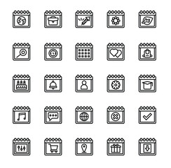 A collection of calendar icons grid each featuring unique symbols rendered in a consistent outline style