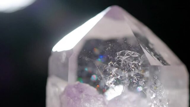 Intricate light patterns dancing across a pristine crystal surface, revealing hidden depths and refractions. Observe the mesmerizing play of light as it interacts with the complex facets of a?