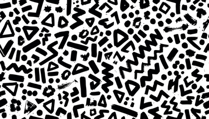 Abstract black and white doodle style chaotic geometric pattern