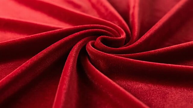 Vibrant Red Velvet Fabric Swirls With Subtle Sparkles Demonstrating Luxurious Texture And Smoothness Under Soft Studio Lighting