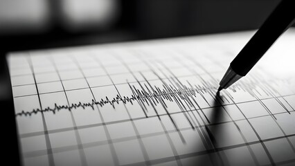 Seismograph recording earthquake waves on paper with a pen