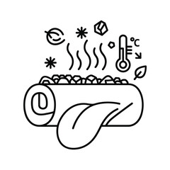 Sauna wellness with hot stone therapy for relaxing spa day, a line art icon for health and wellbeing, promoting balance and stress relief