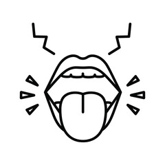 Bold minimalist illustration of a mouth tasting something unpleasant, conveying a strong feeling of disgust or distaste with graphic elements