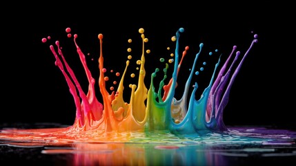 Vibrant Splashes of Colorful Paint Creating Dynamic Artistry Against a Black Background
