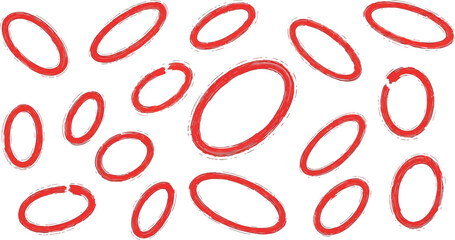 Red hand-drawn irregular ovals marker lines texture background