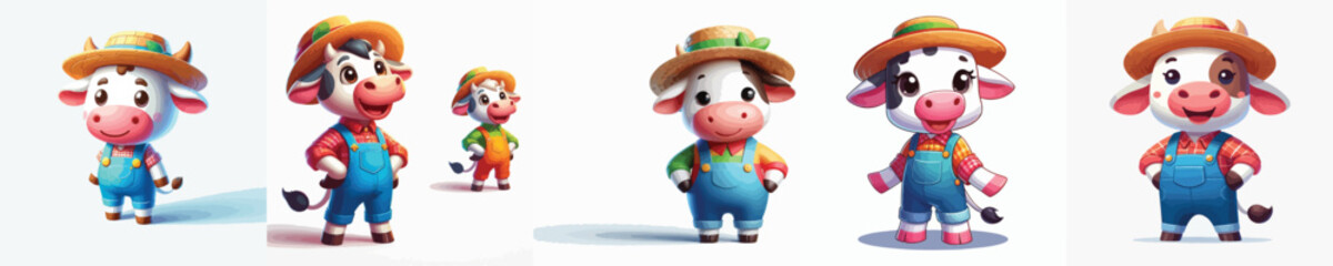 Naklejka premium vector image cow wearing farmer costume
