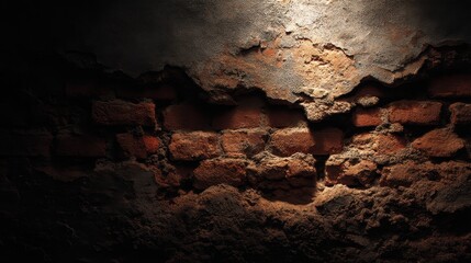 Fototapeta premium Textured Wall Background with Cracked Paint, Exposed Brick and Shadows for Artistic or Architectural Use