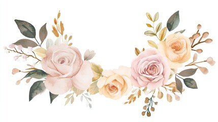 wreath. Watercolor wreath with pink roses, delicate floral frame on white background. gardening catalogs, home-decor guides, designed for home decor and floral branding, celebrates nature.