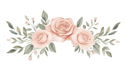 wreath. Watercolor wreath with pink roses, delicate floral frame on white background. gardening catalogs, home-decor guides, designed for home decor and floral branding, celebrates nature.