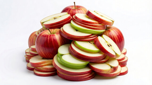 Pile of fresh sliced red and green apples isolated on white background - Powered by Adobe