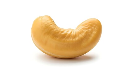Single Premium Raw Cashew Nut Kernel Isolated On Pure White Background High Quality Studio Shot Highlighting The Smooth Texture And Rich Golden Color A Delicious Healthy Food Ingredient