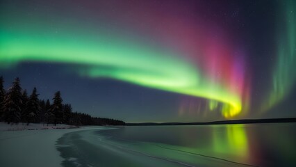 Captivating aurora borealis over frozen lake winter wonderland northern lights travel photography scenic beauty