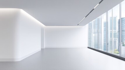ambient. Minimalist white office space with clean architectural lines, soft shadows, and natural window light. lifestyle magazines.