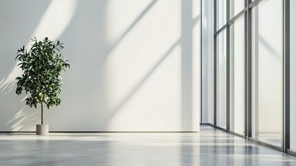 ambient. Minimalist white office space with clean architectural lines, soft shadows, and natural window light. lifestyle magazines.