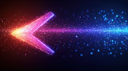 Neon arrow, glowing particles, forward motion