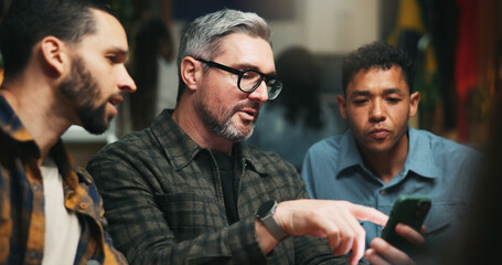 People, phone and night with entertainment for live sport match, online streaming or subscription....