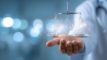 Scales of justice with medical concept