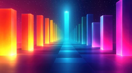 Neon blocks, vibrant pathway, glowing light