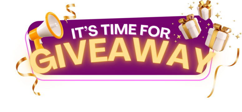 Cartoon Fun Giveaway Announcement with Gift Boxes and Megaphone Graphic
