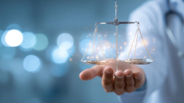 Scales of justice with medical concept