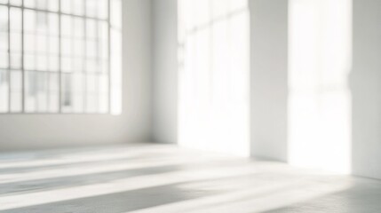 ambient. Minimalist white office space with clean architectural lines, soft shadows, and natural window light. lifestyle magazines.