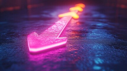Neon pink arrow points down a dark path