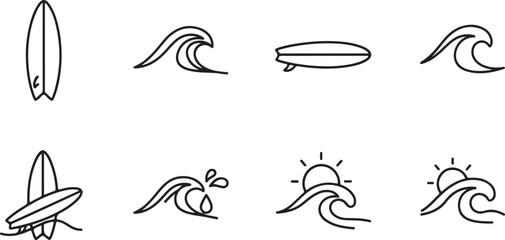 Obraz premium Surfboards and Waves Set in Minimal Line Art Style