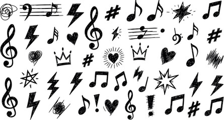 Hand drawn music notes and doodle symbol set for creative pattern © Ibrahim Khalal