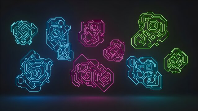 Abstract neon circuit board pattern technology background design for digital art and wallpaper use