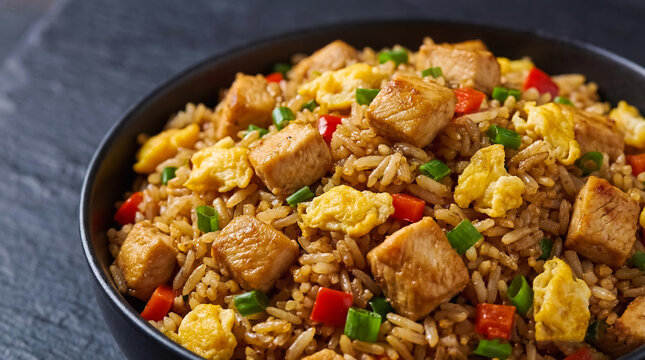 Delicious Arroz chaufa, traditional Peruvian food, fried rice dish
