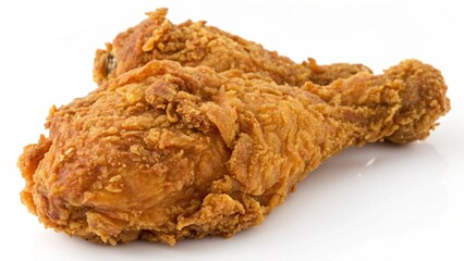 A delicious meal of fresh fried chicken wings and breast alongside raw chicken wings served as a brown homemade snack dish on a white plate for a healthy lunch or dinner