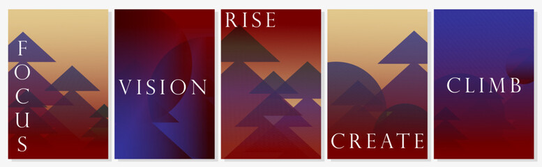 Motivational Gradient Poster Set – Focus, Vision, Rise, Create, Climb