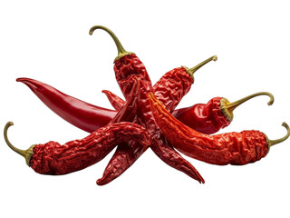 Group of Red Chili Peppers Dried and Arranged on Black