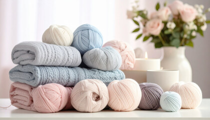 パステルカラーの明るい毛糸玉