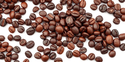 Obraz premium Dark roasted coffee beans, isolated on white background, organic, caffeine