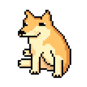 Pixel art dog illustration in a playful pose