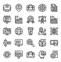 Business, Marketing, and Finance Line Icon Set. Collection of Sales, Analytics, and Strategy Outline Symbols.