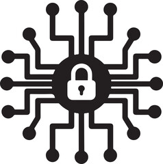 Digital cybersecurity concept illustrating network protection and data privacy with a secure padlock integrated into a circuit board design isolated on white background