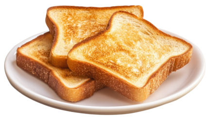 Piece of toast with golden crisp surface warm crunchy bread slice breakfast food detail isolated on white background