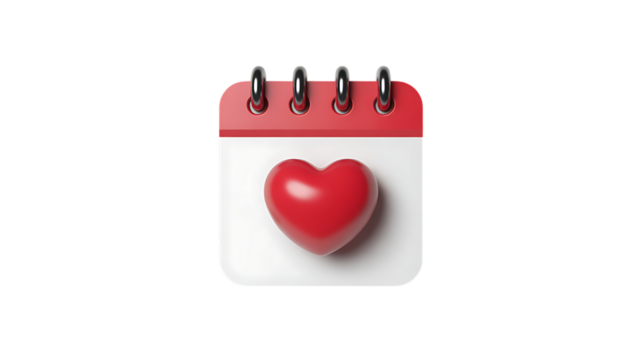 Red Heart On A Calendar Page With Silver Rings love, Heart Calendar Icon, Romantic Date Design for Valentine’s, Anniversaries & Love Events. - Powered by Adobe