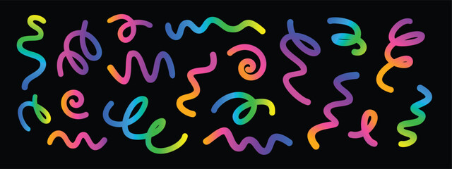 Funky 90s retro-inspired abstract elements with bright liquid gradients and twisted organic forms