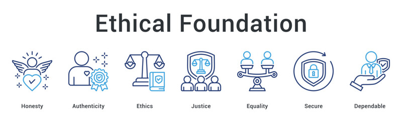 Fototapeta premium Ethical foundation banner web icon establishing honesty and authenticity with justice, equality, and secure dependable values.