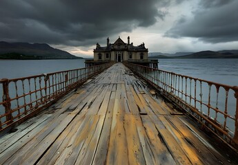 Abandoned Pier House on a Stormy Sea