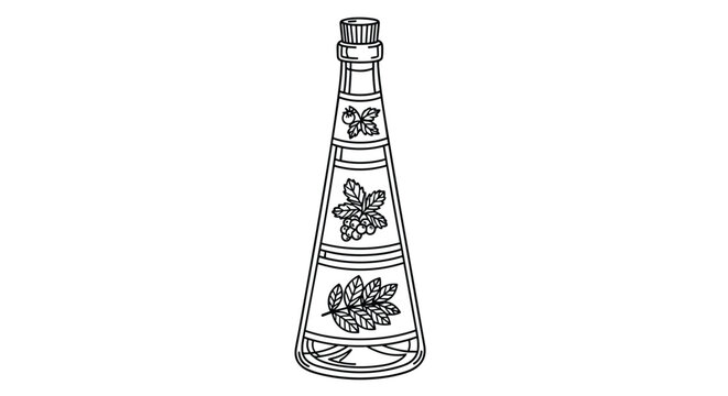 Elegant outline drawing of a decorative wine bottle with berries and leaves, perfect for adding a touch of rustic charm to your designs